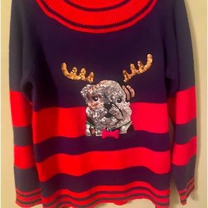 Navy and red “ugly” sweater